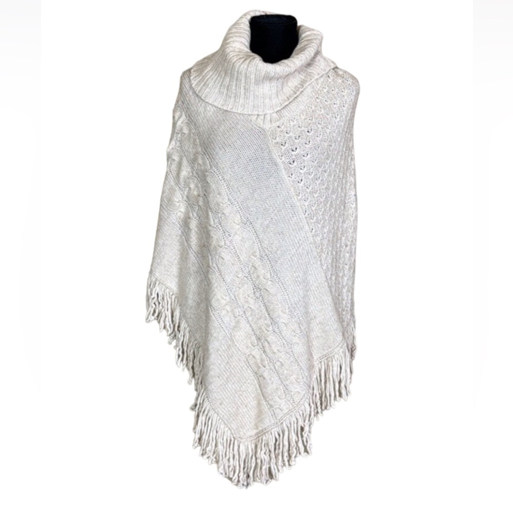 Kenar tan wool blend sweater poncho with fringe ends Size Small